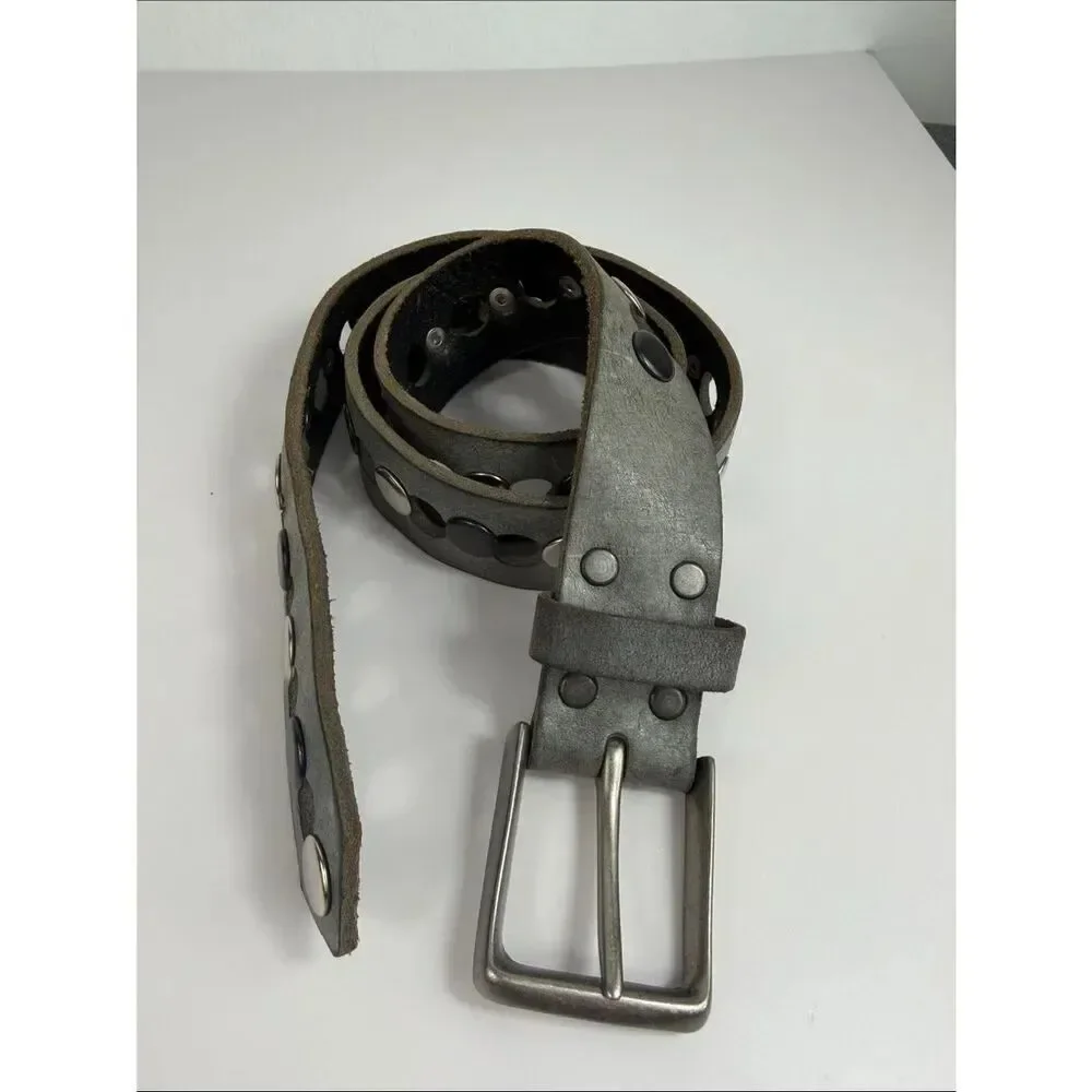 Brave Leather 1992 Gray Studded Cutout Belt Size 32 Made in Canada